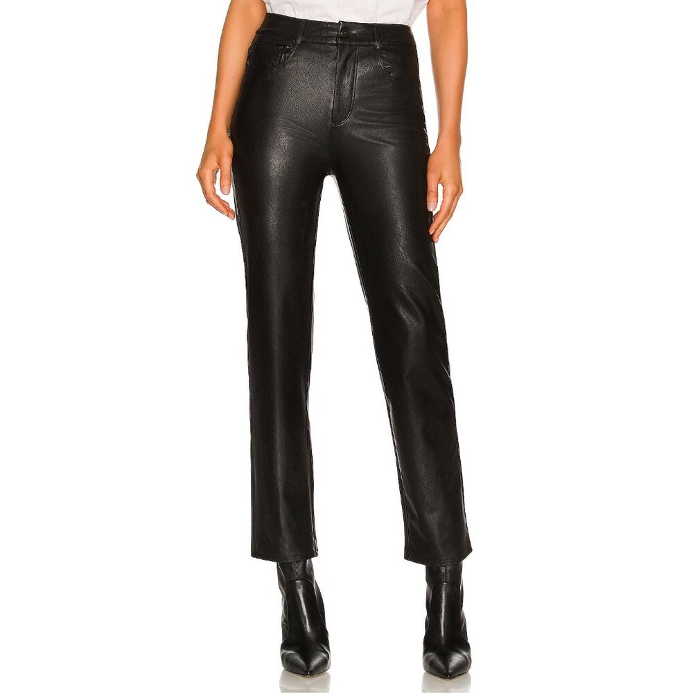 Paige Stella Straight Leg Faux Leather Jeans in Black Size 26